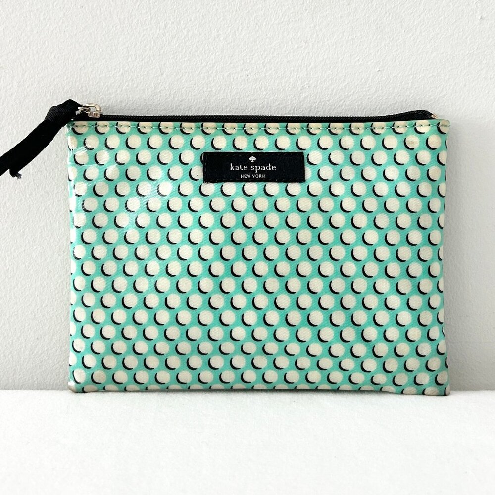 KATE SPADE Daycation Mint Green Dot Cosmetic Pouch Bag Vinyl Coated Water Resist